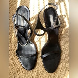 Sergio Rossi Black Leather Chrome Heels